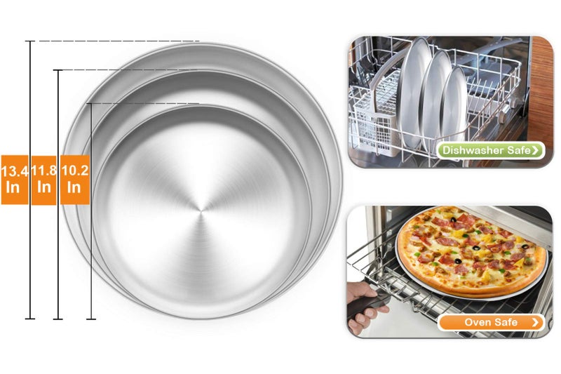 TeamFar Pizza Pan, 10â€ & 12â€ & 13.4â€, 3 Pcs Pizza Pan Set Stainless Steel Pizza Pan Round Pizza Oven Pans Tray for Baking Serving, Healthy & Rust Free, Heavy Duty & Dishwasher Safe - Image 3
